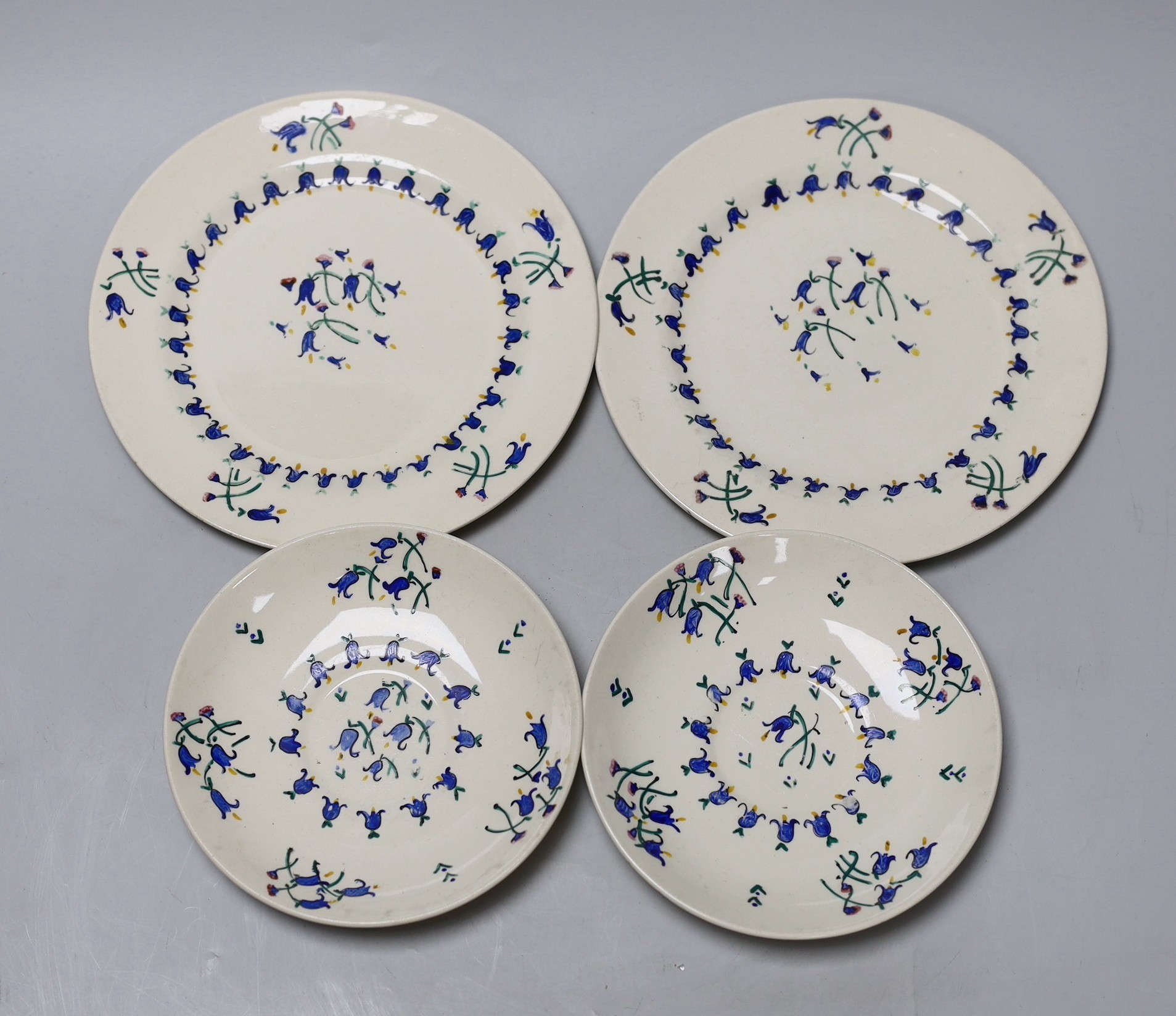 Jessie Marion King (1875-1949). The bluebells of Scotland teaset for two settings, including teapot, two cups and saucers and two tea plates